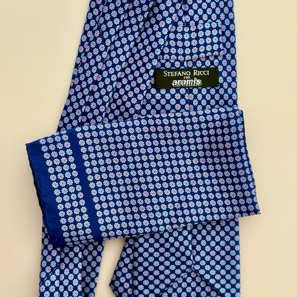 STEFANO RICCI TIE & MATCHING POCKET SQUARE SET ROYAL BLUE - Picture 2 of 5
